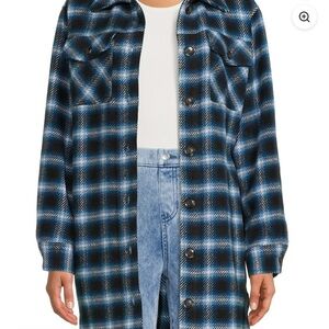 Time and Tru Blue Plaid Belted Shacket Womens Large 12-14 Flannel Shirt‎ Jacket